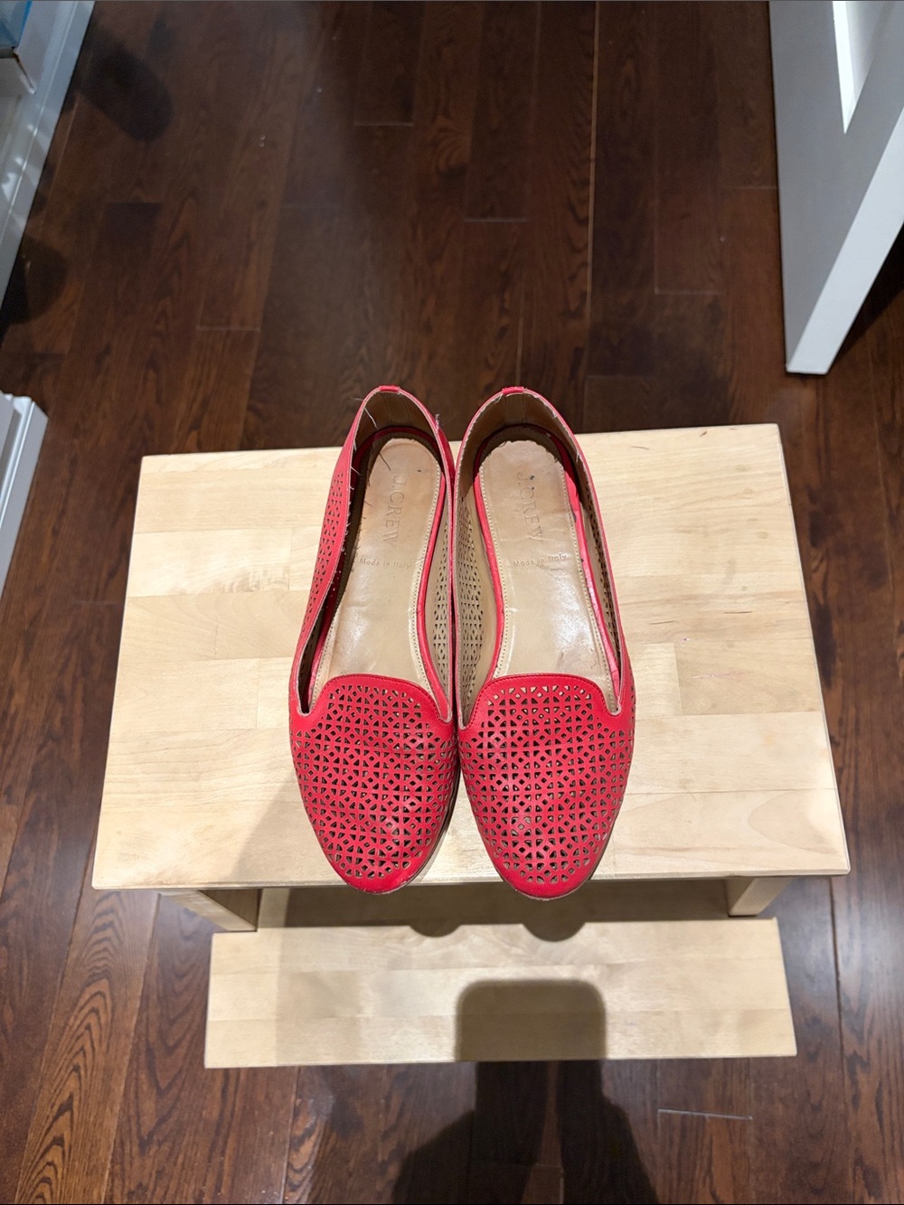 J. Crew Red Perforated Leather Slip-On Loafers